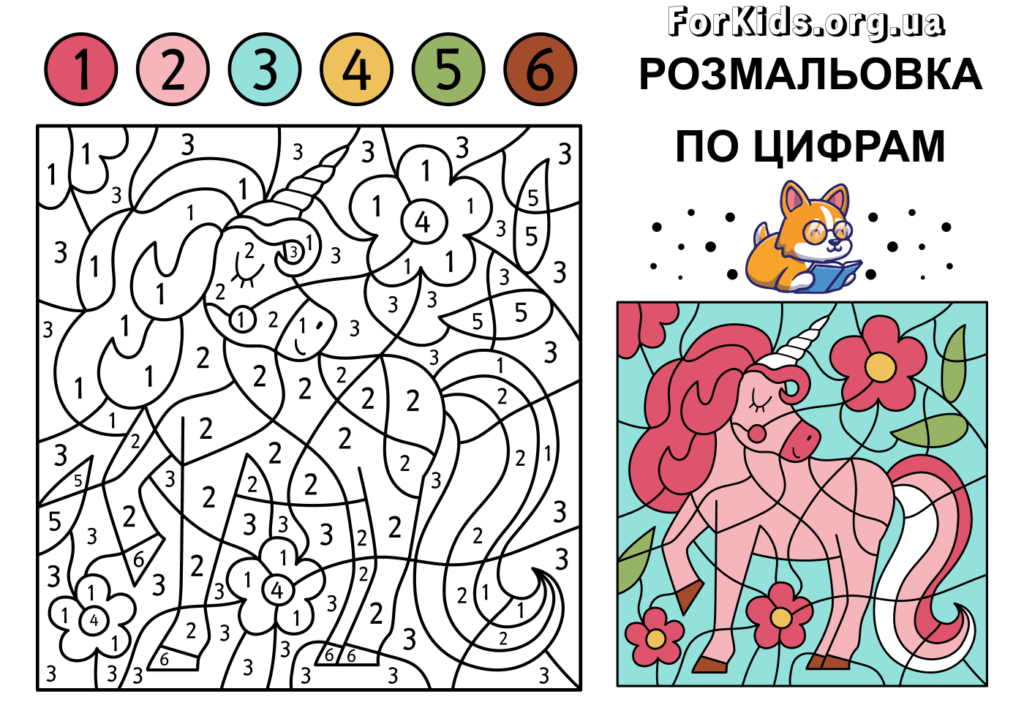Розмальовка по цифрам, єдиноріг