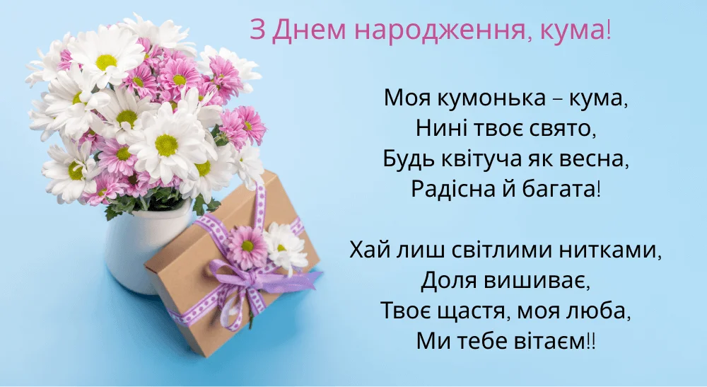 Вітання з Днем народження для куми