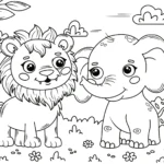 Розмальовка для дівчат, слона та льва