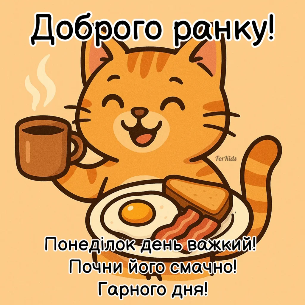 Доброго ранку, понеділок, смачного сніданку, гарного дня