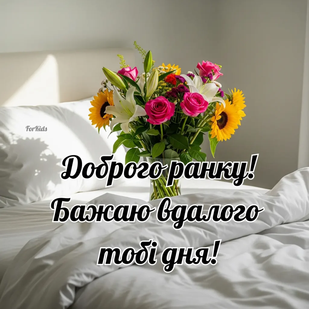 Гарна картинка для побажання доброго ранку із квітами