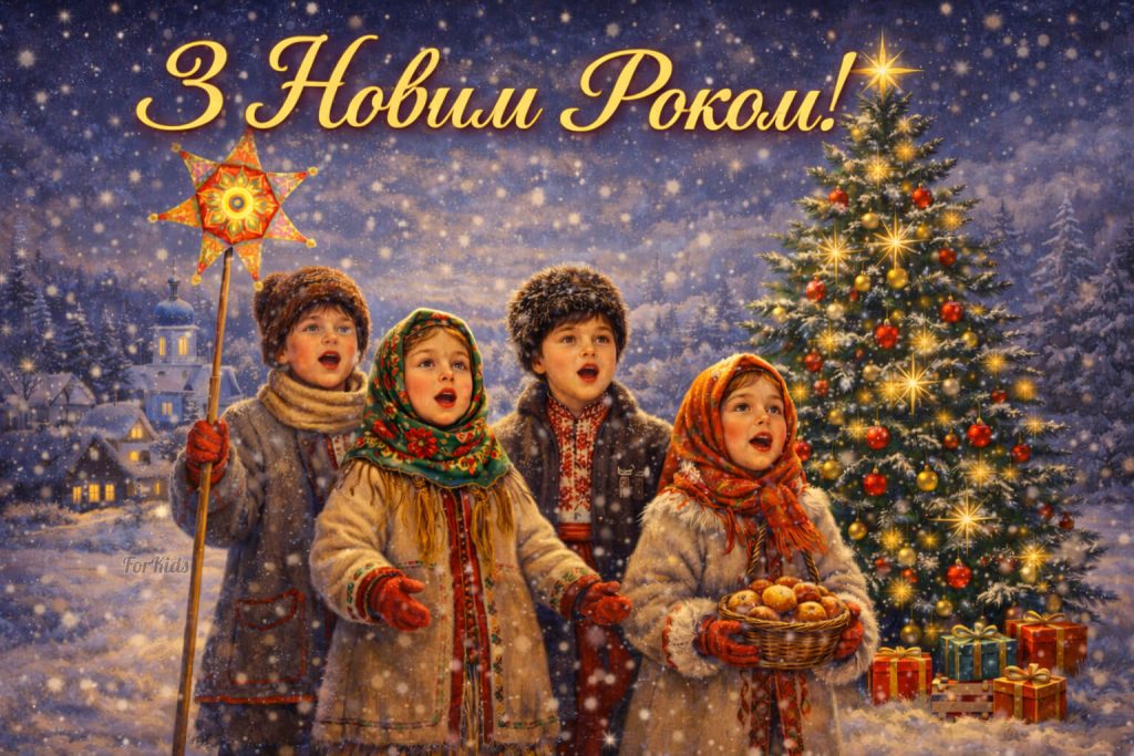 Листівка в українському стилі із привітаннями з Новим Роком 2026