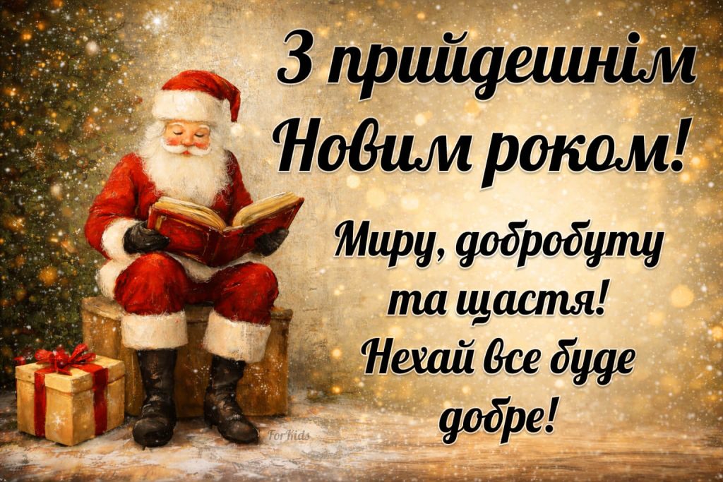 Привітання із наступаючим Новим Роком 2026 із побажаннями миру та щастя українською